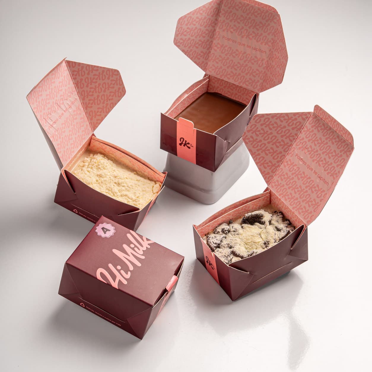 Caja Hi Milk para compartir con cuatro postres de sabores distintos